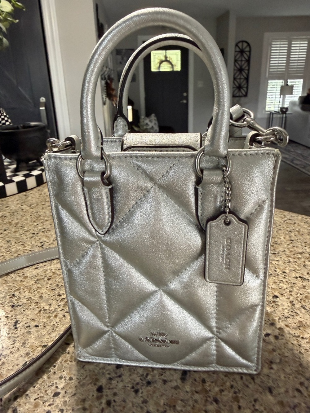 Coach Outlet North South Mini Tote with Puffy Diamond Quilting - Silver